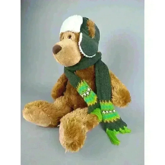 Mary Meyer Brown Bear Trapper Winter Hat and Scarf 18" Plush Stuffed Animal 2008 - Picture 2 of 11